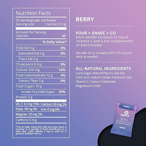 Miniatura 2 de Tailwind Nutrition Hidratación rápida, electrolitos y polvo de hidratación, vitamina C y sal marina, mezcla de entrenamiento para ejercicio, bayas,