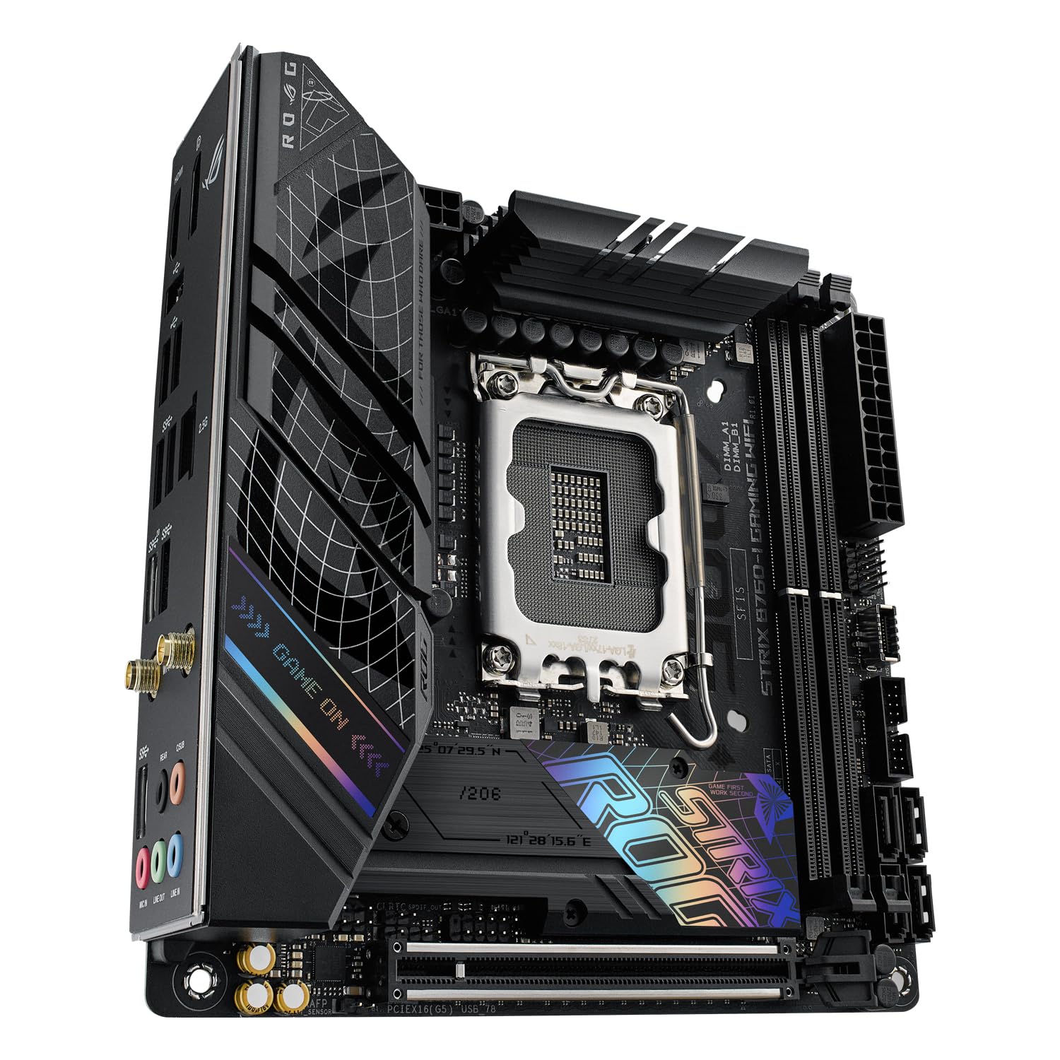 ASUS ROG Strix B760-I Gaming WiFi - Placa Base Intel B760 (LGA 1700 Mini ITX, 8+1 DrMOS, DDR5 hasta 7600 MT/s, PCIe 5.0, Dos Ranuras M.2, WiFi 6E, USB 3.2 Gen 2x2 Type-C y Aura Sync RGB), Negro — view 10