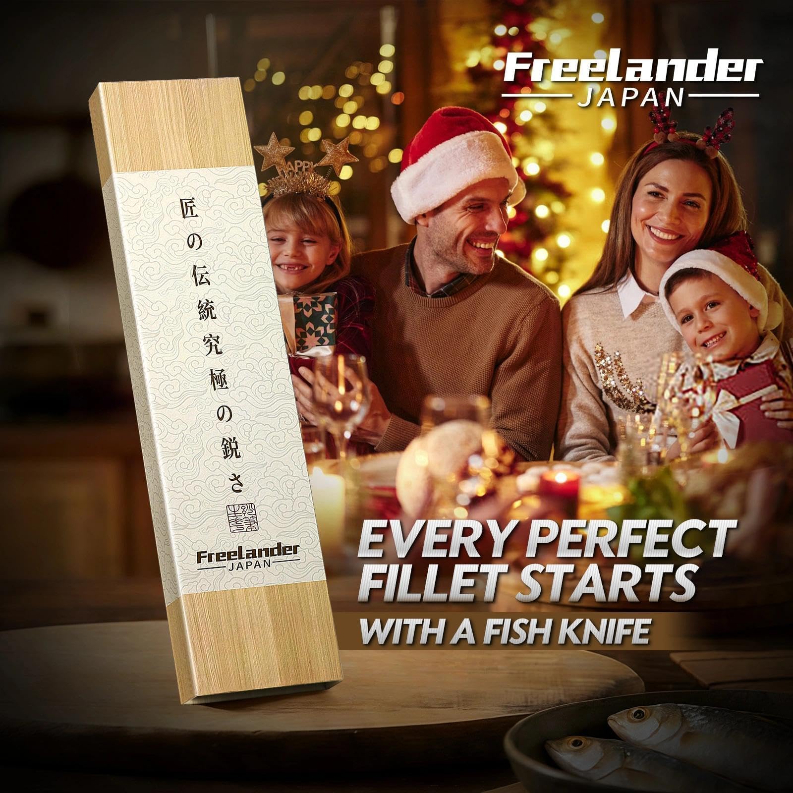 Freelander Filetiermesser Fisch Profi aus Hochkohlenstoffstahl, Scharfes Ausbeinmesser mit Ergonomischer Holzgriff, Küchenmesser zum Filetieren von Fisch, Fleisch und Meeresfrüchten mit Geschenkbox
