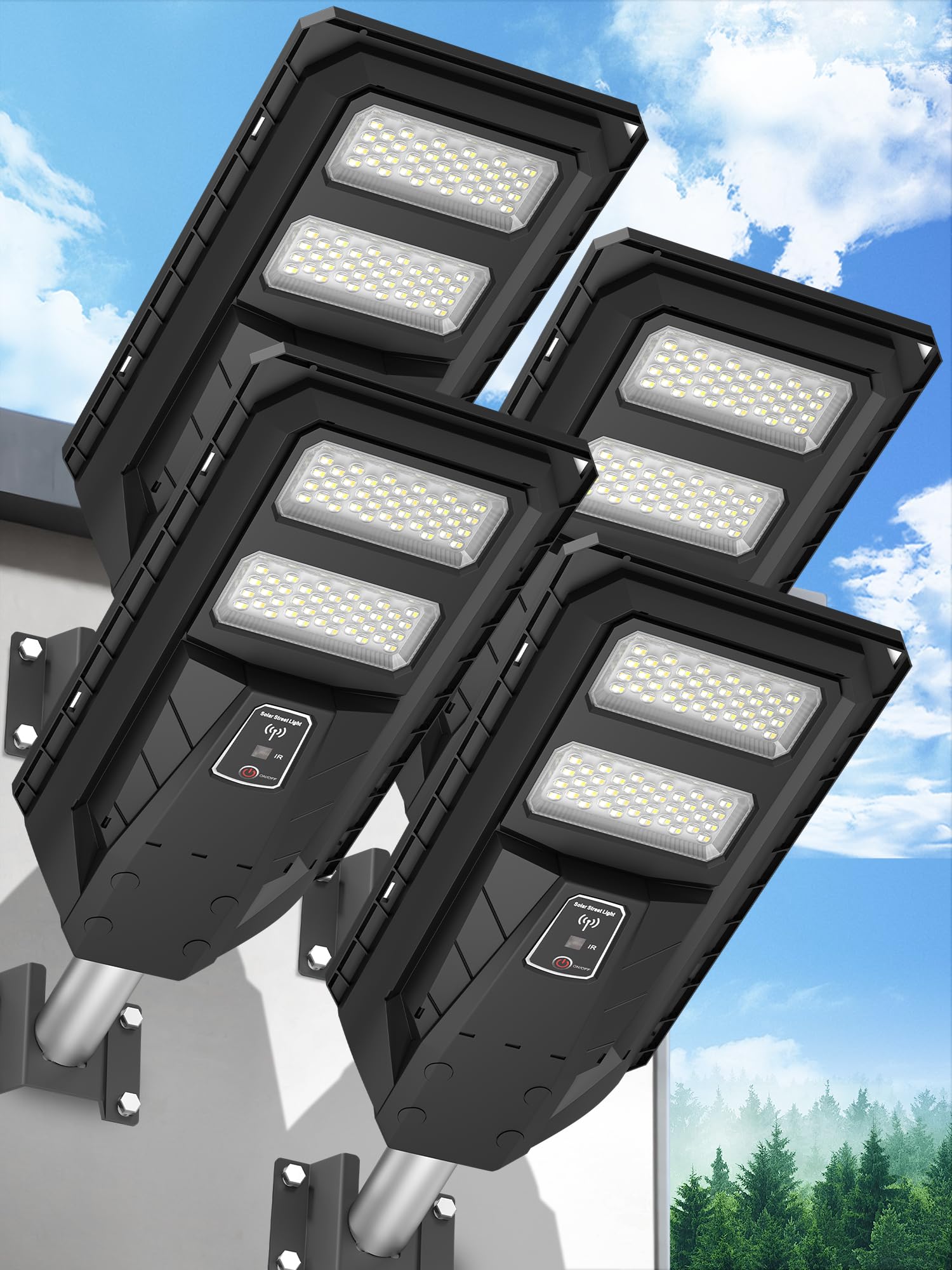 Ofuray Solar Straßenlaterne für Außen, 3000K/4000K/6500K Solarlampen mit Bewegungsmelder, Solar Strahler Dämmerung bis zum Morgengrauen, IP67 Wasserdicht für Gärten,Garage, Parkplatz, OLT-4Pack