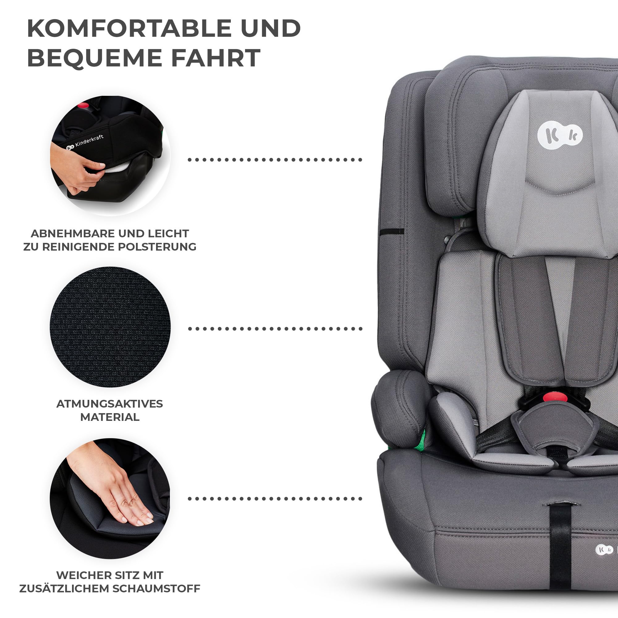 Kinderkraft SAFETY FIX 2 I-SIZE Kindersitz 76-150 cm 9-36 kg Isofix 5-Punkt-Gurte Grau
