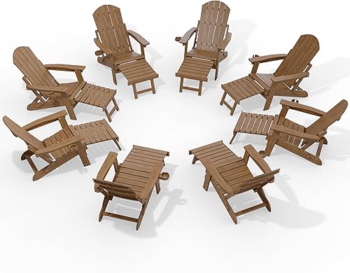 Miniatura 64 de YEFU Juego de 4 sillas Adirondack ajustables con reposapiés, sillas Adirondack ajustables de 5 niveles con otomana retráctil y 2 portavasos, sillas