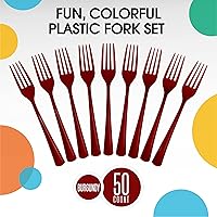 Vista 3 de Exquisite Tenedores De Plástico Burdeos 50 Piezas Tenedores Burdeos Utensilios Desechables Juego De Cubiertos De Plástico Resistente Juegos De