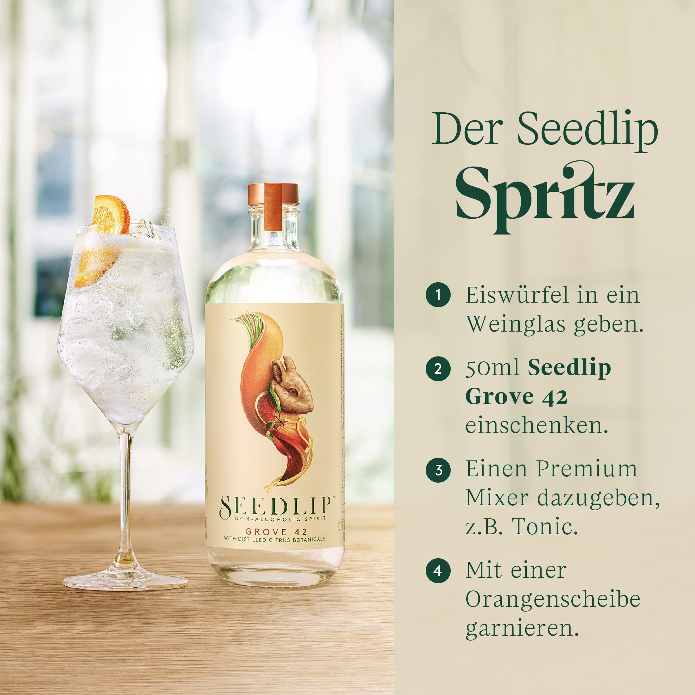 Seedlip 42, erfrischend-alkoholfreie Gin-Alternative, mit Orangengeschmack, kalorienfrei & zuckerfrei, für nicht-alkoholische Cocktails, 0% Vol, alkoholfreies Destillat, 700ml Einzelflasche