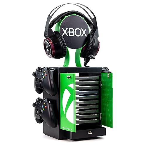 Numskull Official Xbox Series X Game Storage Locker, Headphone Stand and Controller Holder - Stores 10 Games or Blu-Ray Disc Cases, 4 Xbox