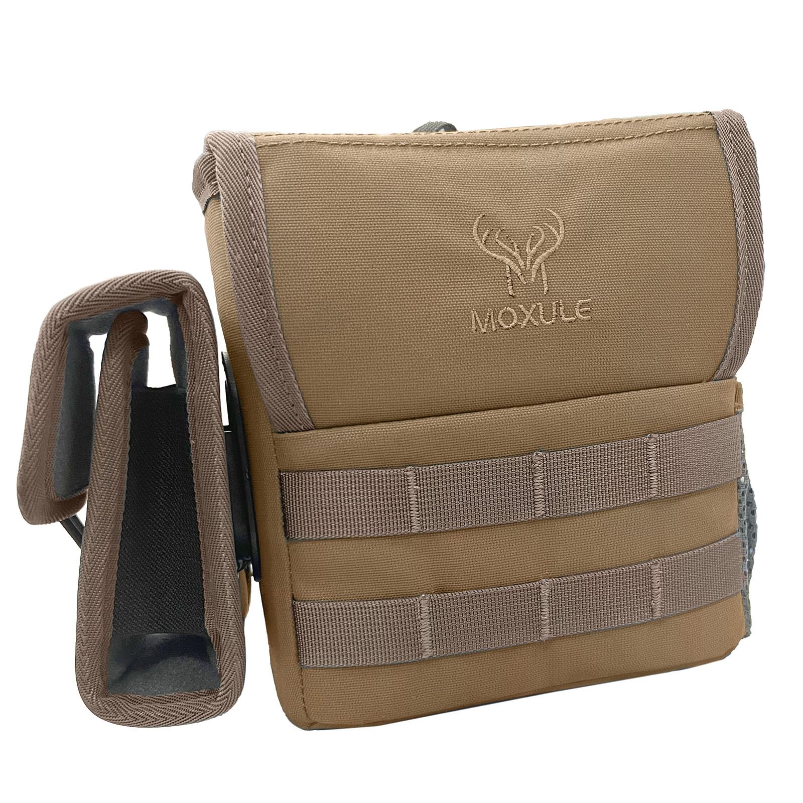 MOXULE Binocular Harness Chest Pack - Bino Case with Rangefinder Pocket and Waterproof Cover for Hunting Hiking Birdwatching Nature Exploration Wolf Brown