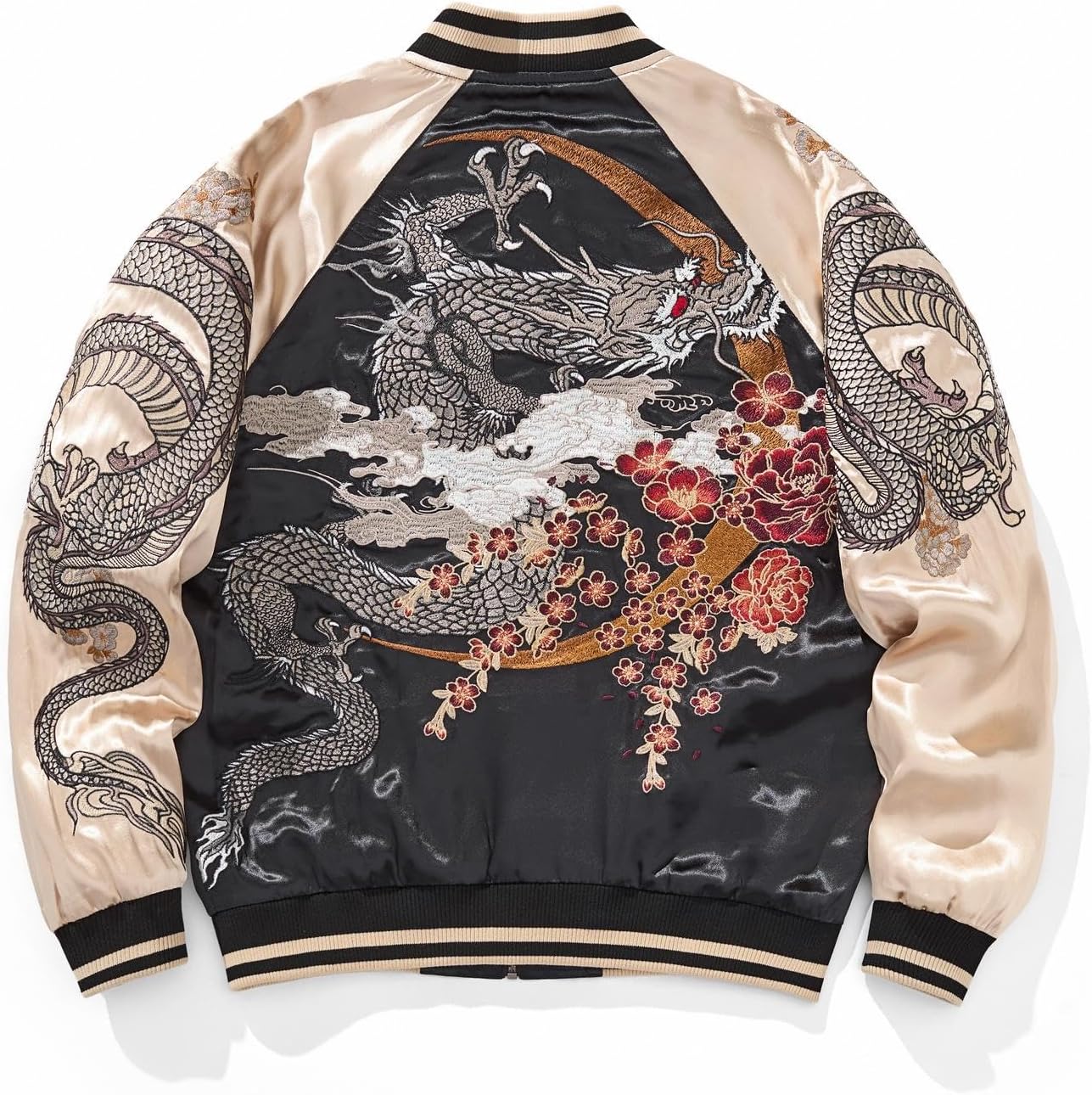Dragon Embroidered Bomber Jacket Japanese Vintage Streetwear Spring Fall Zip Up Windbreaker Coat for Men Women