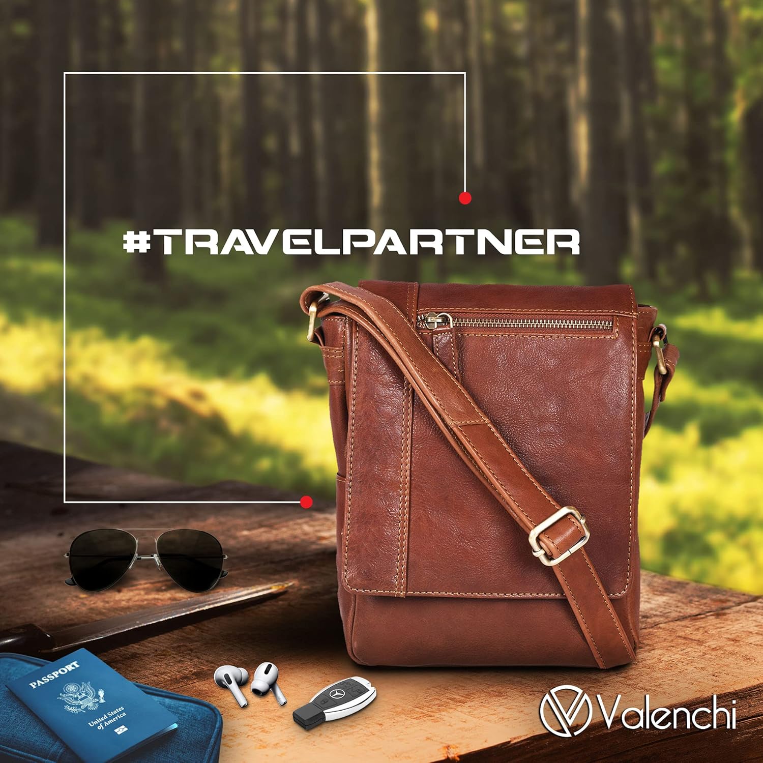 VALENCHI- Genuine Leather Medium Size Crossbody Messenger bag for Men & Women, Perfect Travel Partner