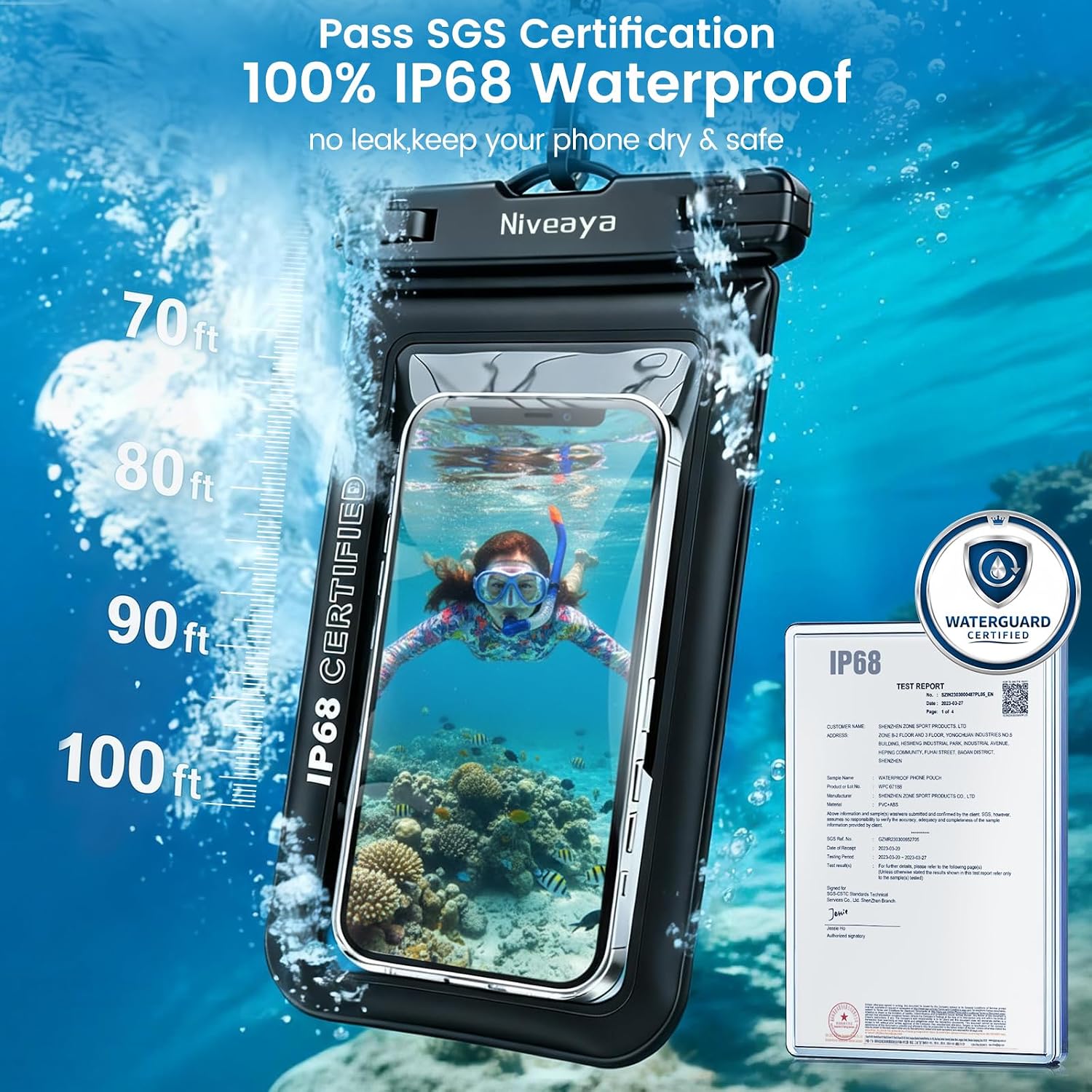 Niveaya IP68 Floating Waterproof Phone Pouch 2 Pack, Touchscreen Friendly Dry Bag for iPhone 17 16 15 Pro Max, Underwater Photography, Beach Vacation & Cruise Essentials (Up to 8.5")