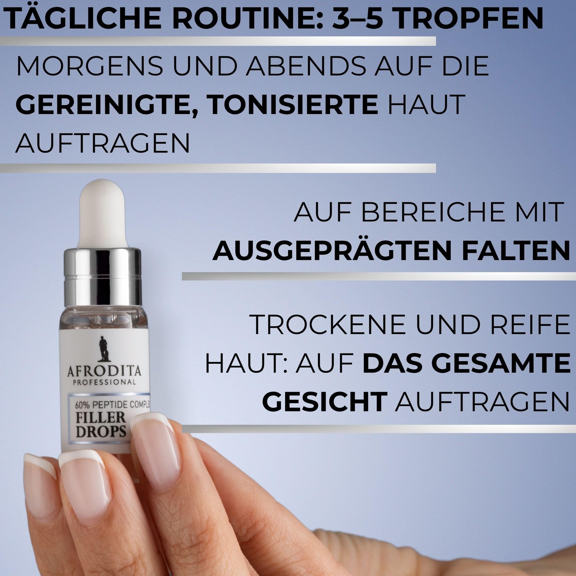 Afrodita Professional 60% Peptid Filler Drops Gesichtsserum – Anti-Aging Hyaluron Faltenfiller für Frauen – Straffendes Feuchtigkeits-Serum 5 ml