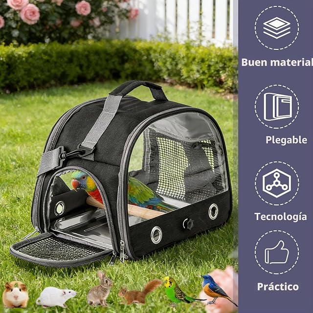 Foto 6 de 7 de Bolsa de transporte para pájaros con bandeja y poste de pie, caja de transporte para aves