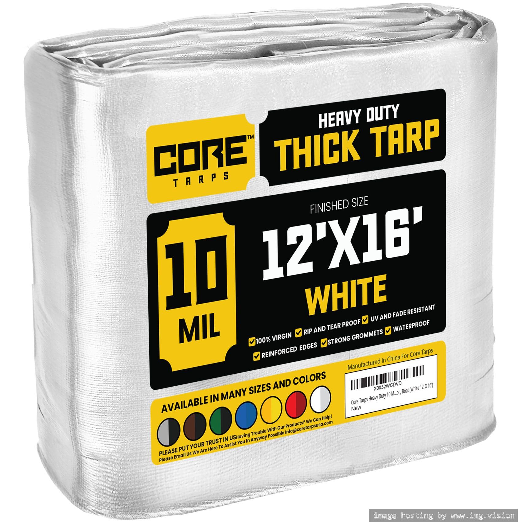 Core Tarps Heavy Duty 10 Mil Tarp Cover, Waterproof, UV Resistant, Rip and Tear Proof, Poly Tarpaulin with Reinforced Edges for Roof, Patio, Pool,