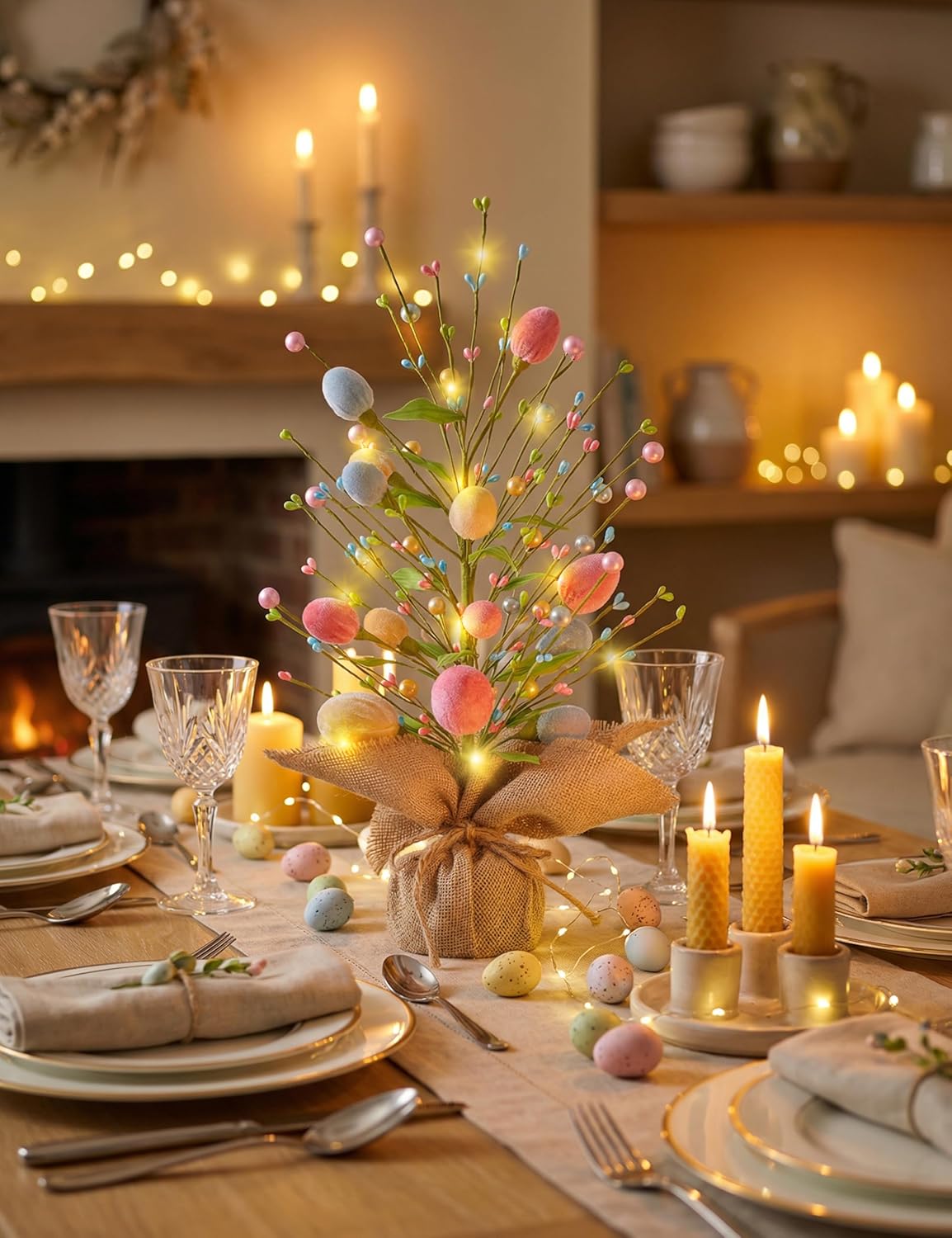 Easter Table Decorations, 18 Inch Easter Egg Tree Decorations, Centerpieces for Tables with Pastel Felt Eggs, Spring Table Centerpieces Holiday Party Decor for Home Office Table Dining Room - Image 6