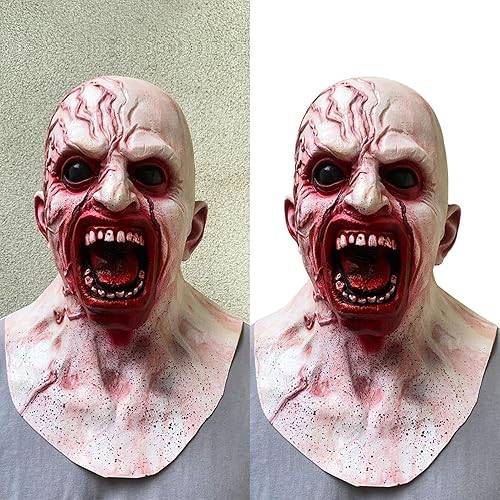 Miniatura 3 de Máscara de miedo de Halloween Zombi Horror Headgear Cosplay Maquillaje Fiesta Accesorios Calvo Sangriento Tocado