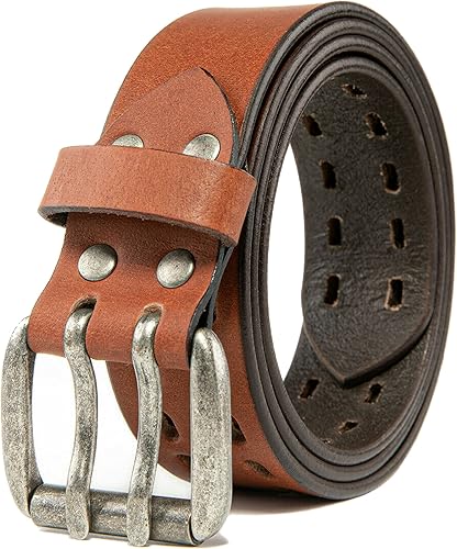 BG247 Cinturón casual de cuero hecho a mano para hombre con hebilla de doble punta