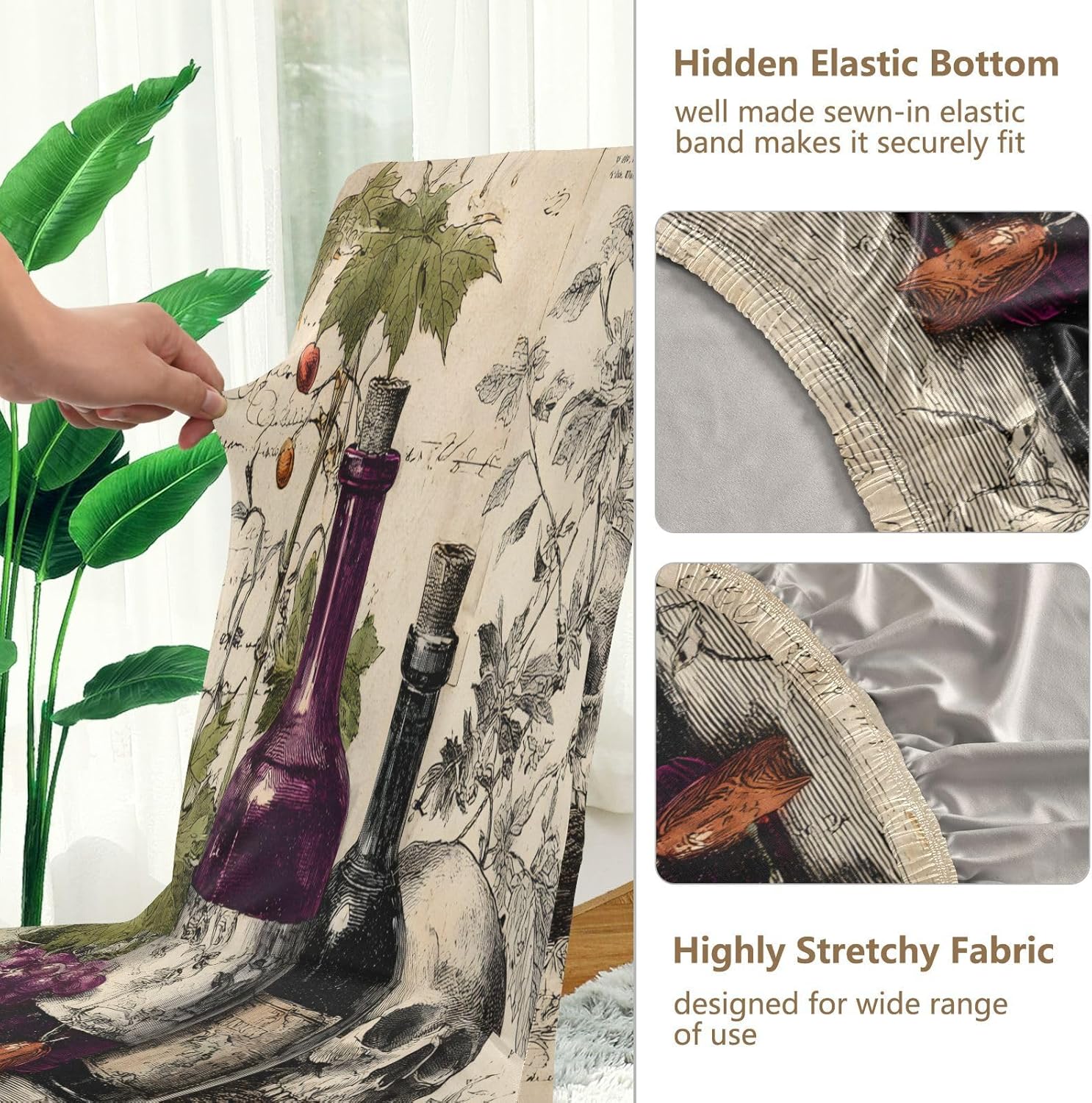 ALAZA Chair Covers for Dining Room, Retro Wine Bottle Skull Stretch Chair Cover Sets Chair Protector Removable Washable for Ktichen Restaurant Hotel