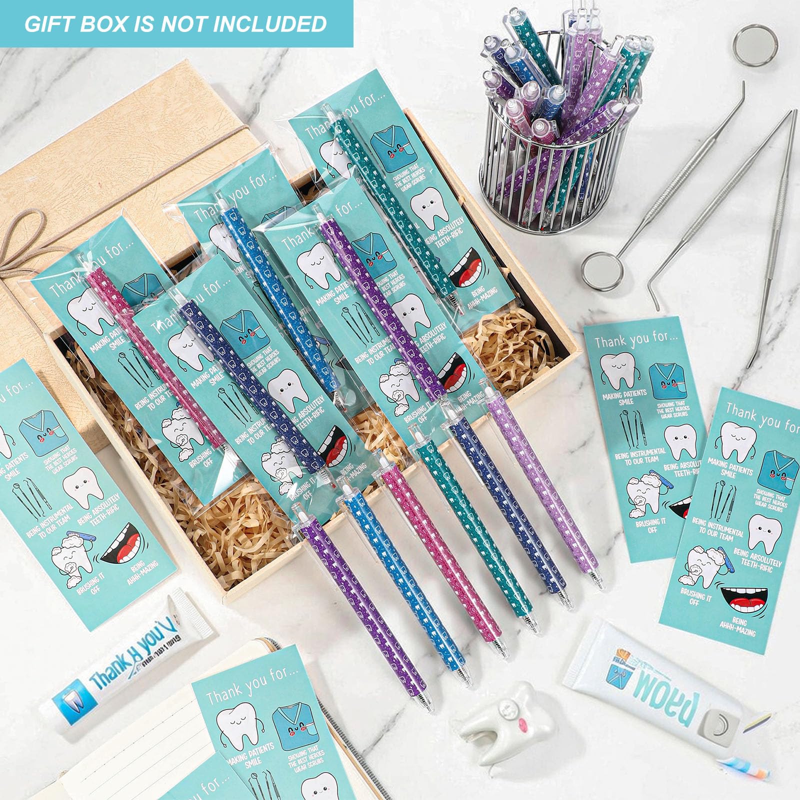 Sinload 24 Sets Oral Health Month Gifts Dental Gifts Teeth Ballpoint Pens with Thank You Cards Dental Appreciation Gift for Dentist Assistant Hygienist Nurse Student Graduation Cna Week Teacher