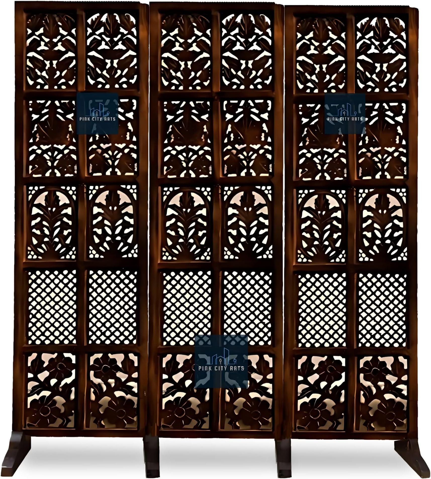 Wooden Partitions Made of Wood Room Divider for Living Room with Stands Hall Bedroom Wall Separator Panel 6 Feet (3 Panel with Stands)