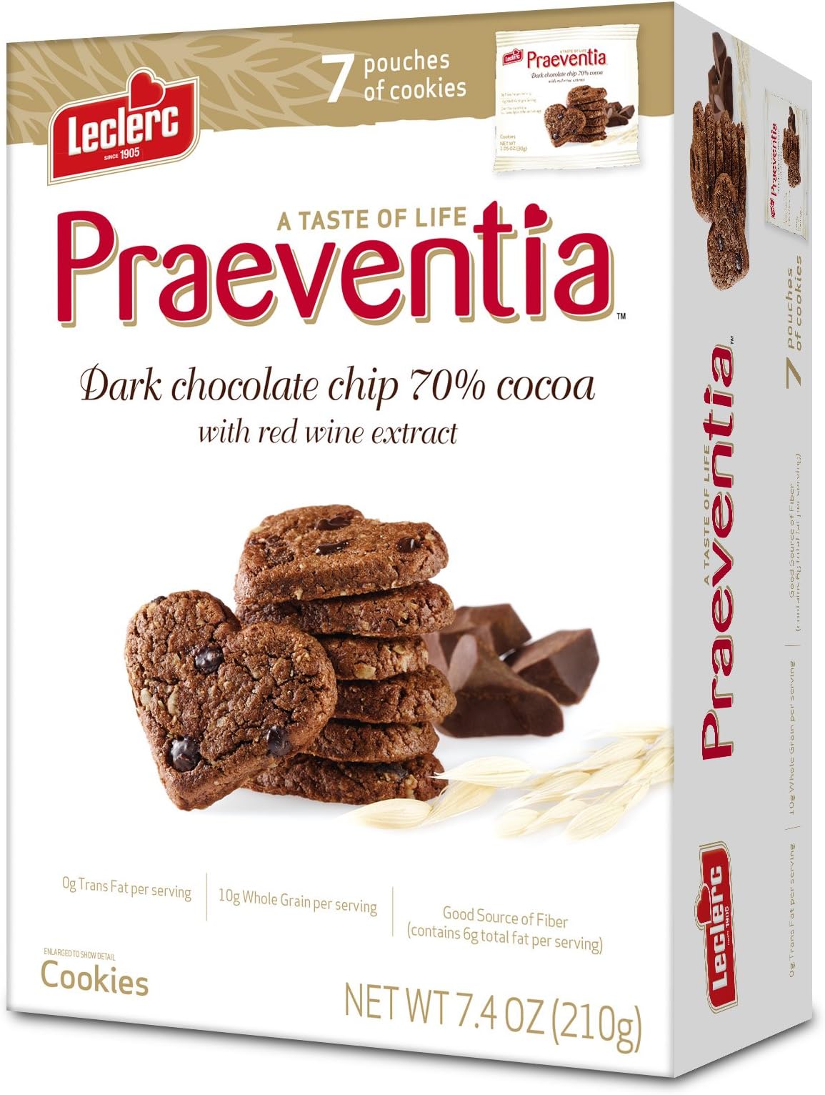 Praeventia Dark Chocolate Chip 70% Cocoa Cookies- 7 Pouches Per Box (3 Boxes)