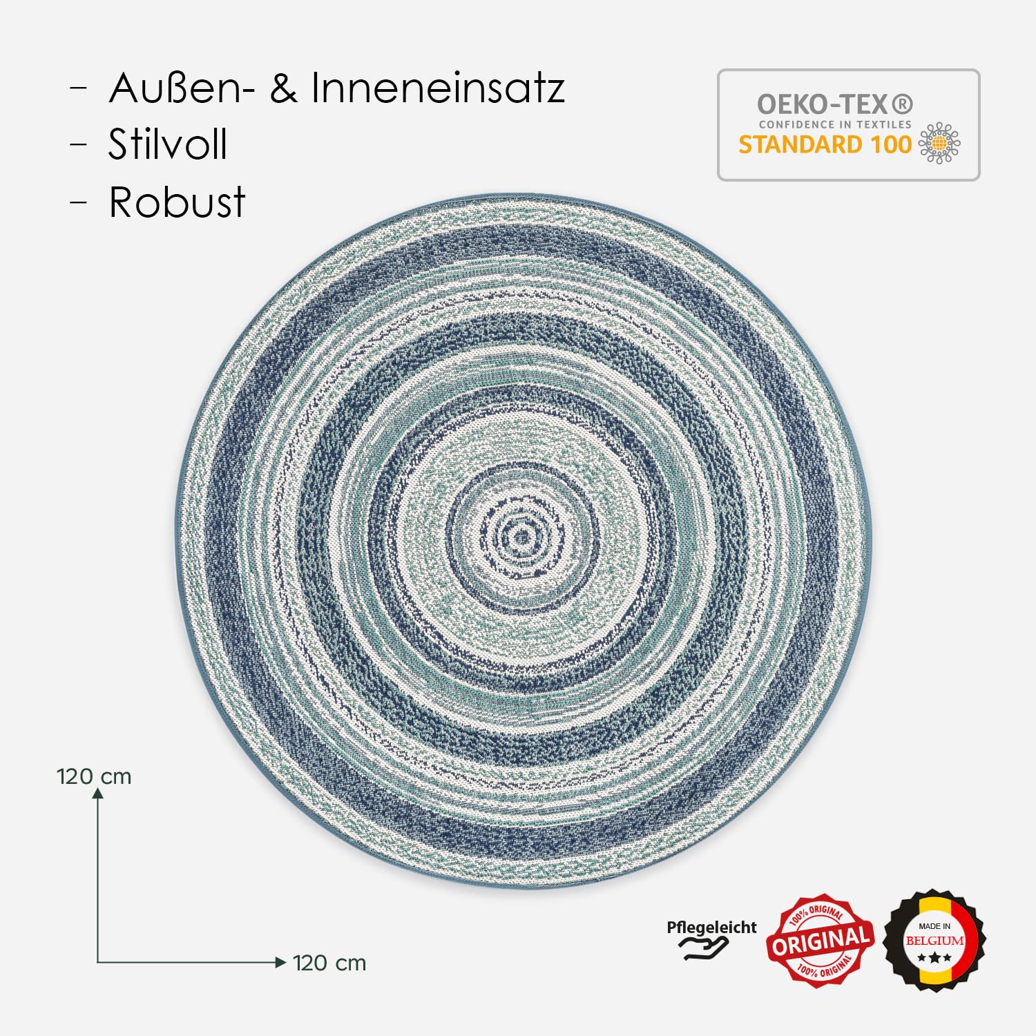 Teppich Rund Classic Vinyl Record Blue-Green 120x120cm aus Kunststoff für Innen und Außen