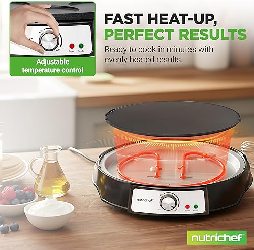 Miniatura 3 de NutriChef Máquina eléctrica de crepé y placa de cocción  Placa caliente antiadherente reversible de 12 pulgadas con luces indicadoras LED y control