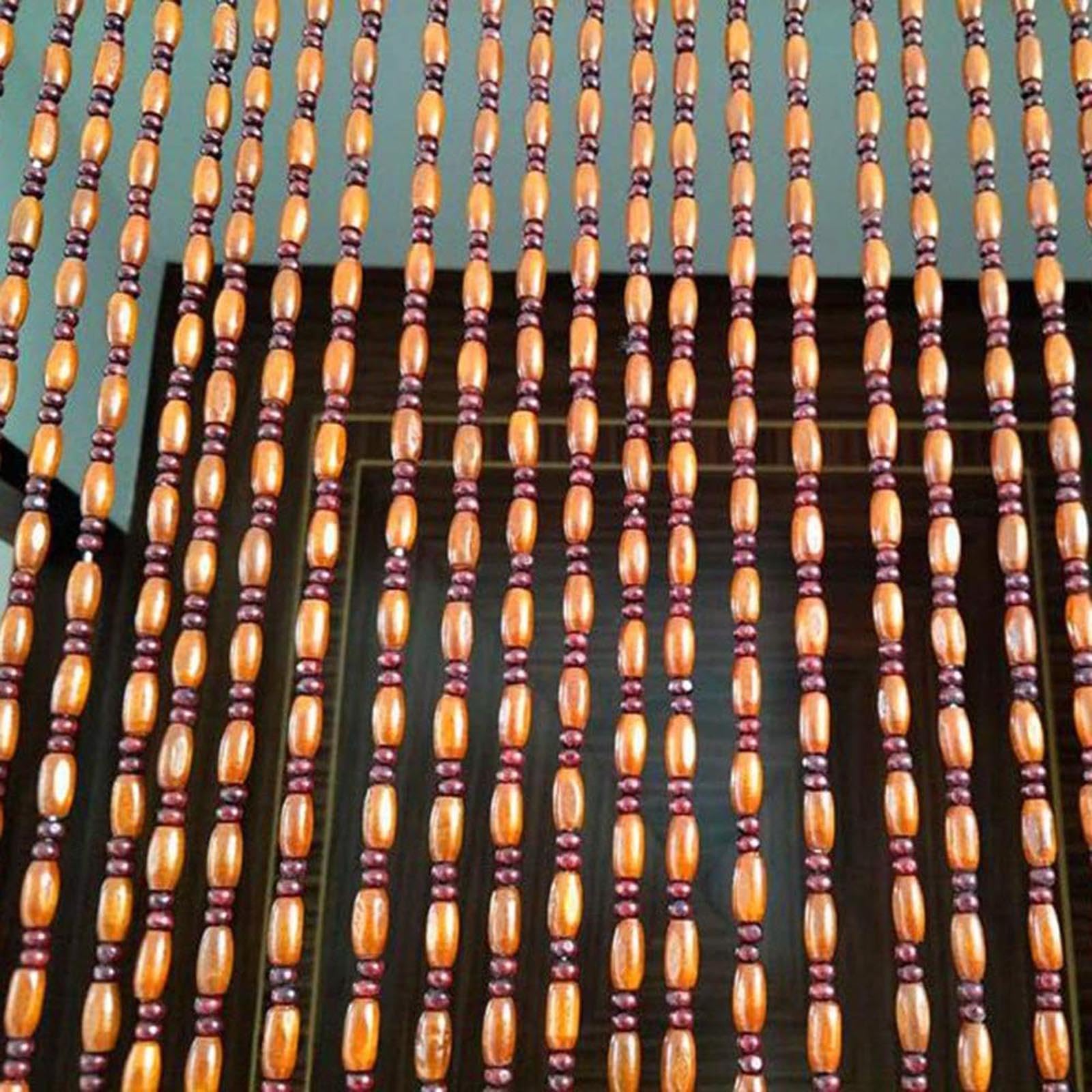 Zasłona na drzwi z koralikami drewniane koraliki 60 x 180 cm 80 x 180 cm 90 x 200 cm 110 x 200 cm 120 x 200 cm wiszący sznurek, zasłony, moskitiera, panel 50 pasm (100 x 120 cm)