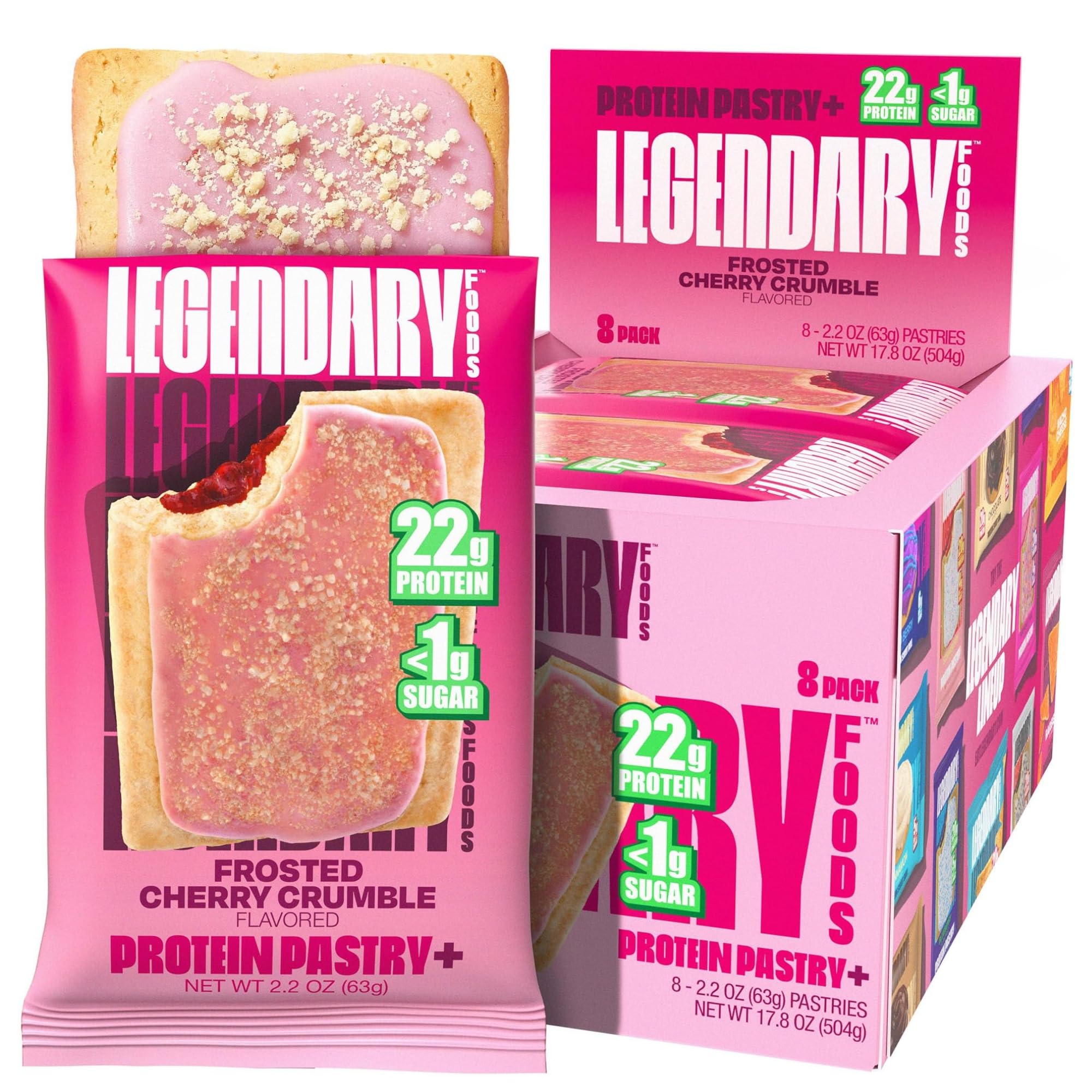 Legendary Foods 22g Protein Pastry 0g Added Sugar, Low Carb, Gluten Conscious, Keto Snack, Ideal for Glucose Management, Includes Whey Protein Isolate, 8 Pack Cherry Crumble