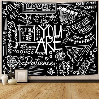 Fungarth Quote You Are Tapestry Classroom Positive Kids Tapestries Wall Hanging Inspirational Motivational Elementary Black and White Aesthetic Tapestry for Bedroom Living Room Dorm (Black, 48" x 36")