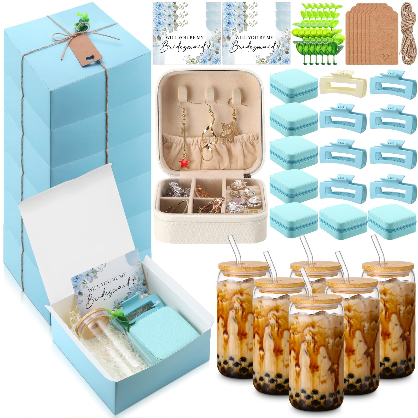 Quelay 56 Pcs Bridesmaid Proposal Gift Set Blue