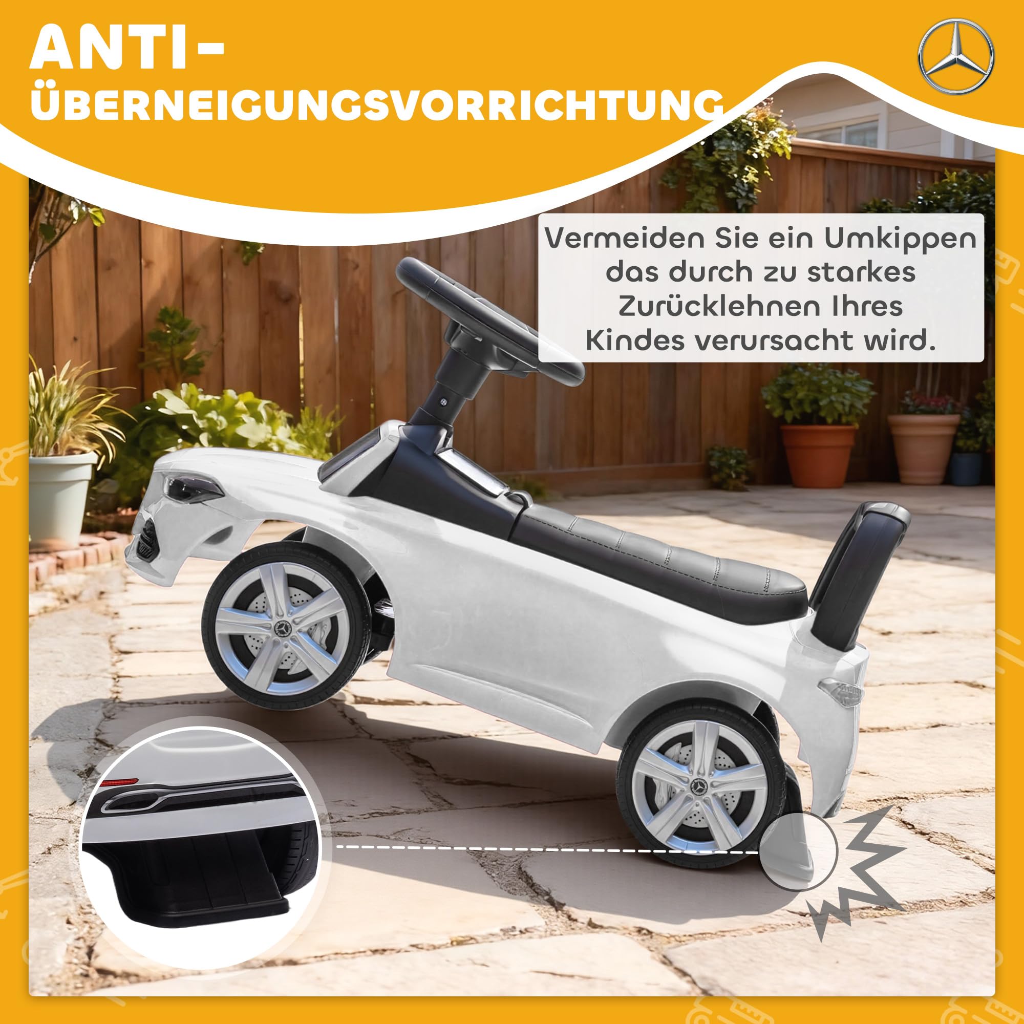 AIYAPLAY Mercedes-Benz C-Class Rutschauto, Rutschfahrzeug mit Hupe, Motorgeräuschen, Kinderfahrzeug mit Stauraum unter dem Sitz, für Kinder von 18-36 Monaten, Weiß