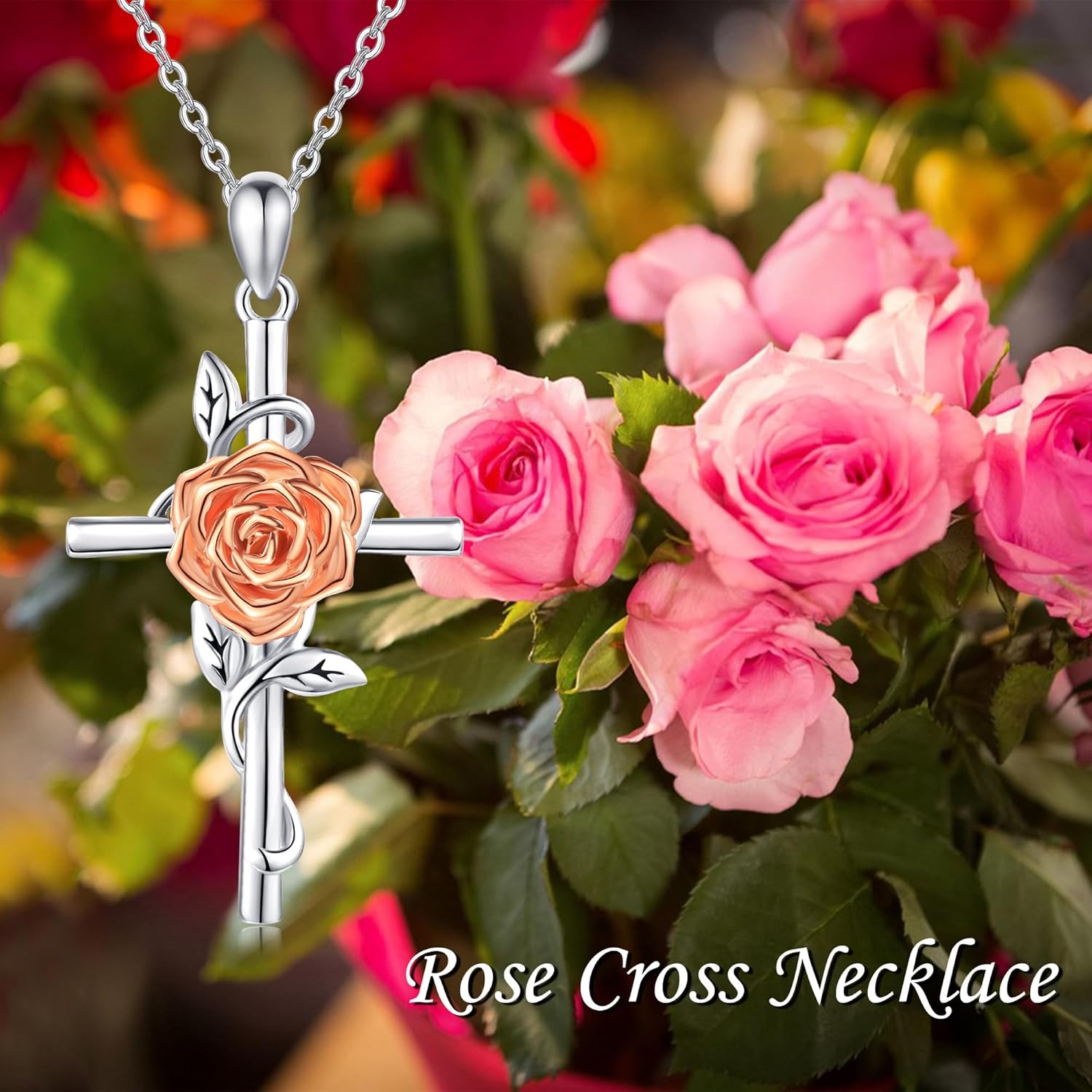 Flower Cross Necklace 925 Sterling Silver Carnation/Rose/Lily/Daisy Cross Necklace Birth Flower Jewelry for Women - Image 6