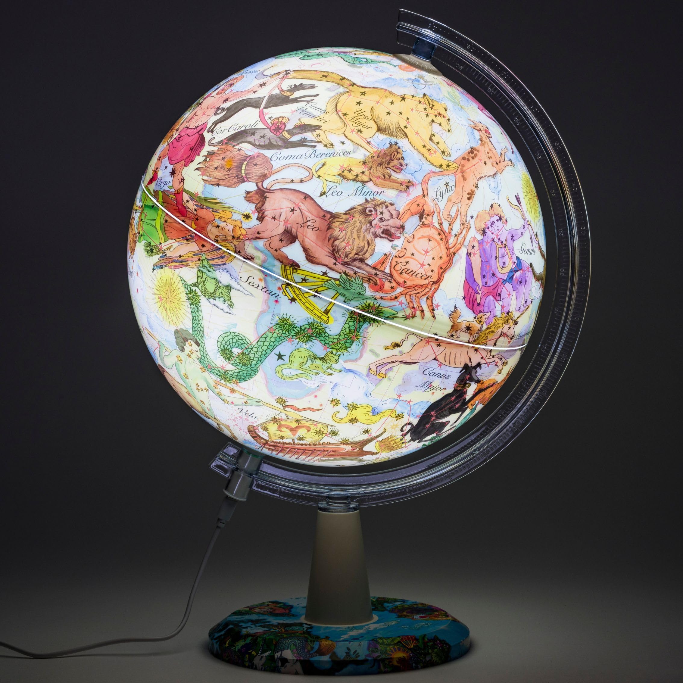 Exerz30CM Art Globe Zodiac Illuminated โ Illustrated Map of Zodiac Region with Light Up function - Swivel Rotating Globe with LED, Cable included.