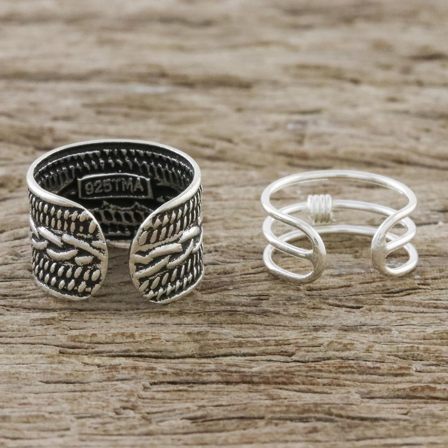 NOVICA Artisan Handmade Sterling Silver Ear Cuffs Braid Motif from Thailand [largest Piece 1.5 in L x 0.3 in W Smallest Piece 1.2 in L x 0.2 in W] ' Ties That Bind'