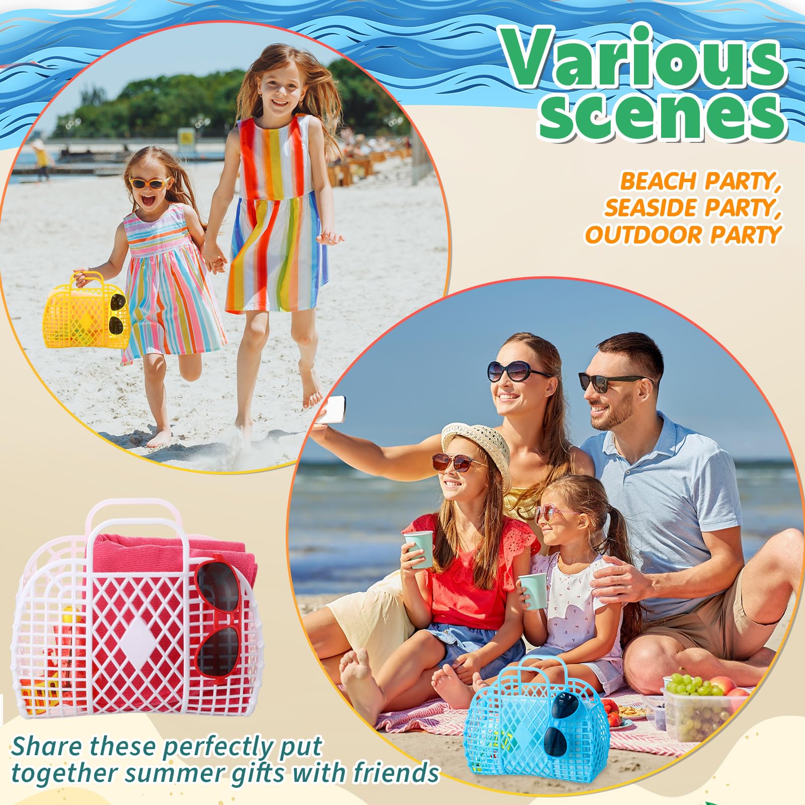 Yiyiring Summer Pool Party Favors for Kids Beach Party Favors Including Reusable Jelly Basket, Neon Sunglasses, Absorbent Beach Towel and Mini Water Guns for Pool Beach Summer Birthday Party(24 Pcs)