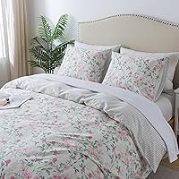 Vista 46 de HoneiLife Juego de funda de edredón floral 100% algodón, 3 piezas, suave, ropa de cama botánica con cierre de cremallera y lazos en las esquinas