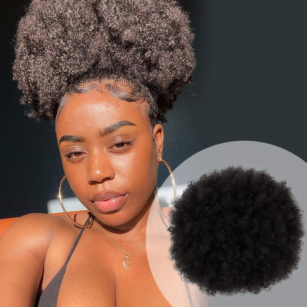 GLAM21USA Afro Puff Drawstring Ponytail Retro Kinky Curly Ponytail Wig Clip in Bun Hair Piece for Black Women Synthetic Hair Extension (LARGE, 4 (