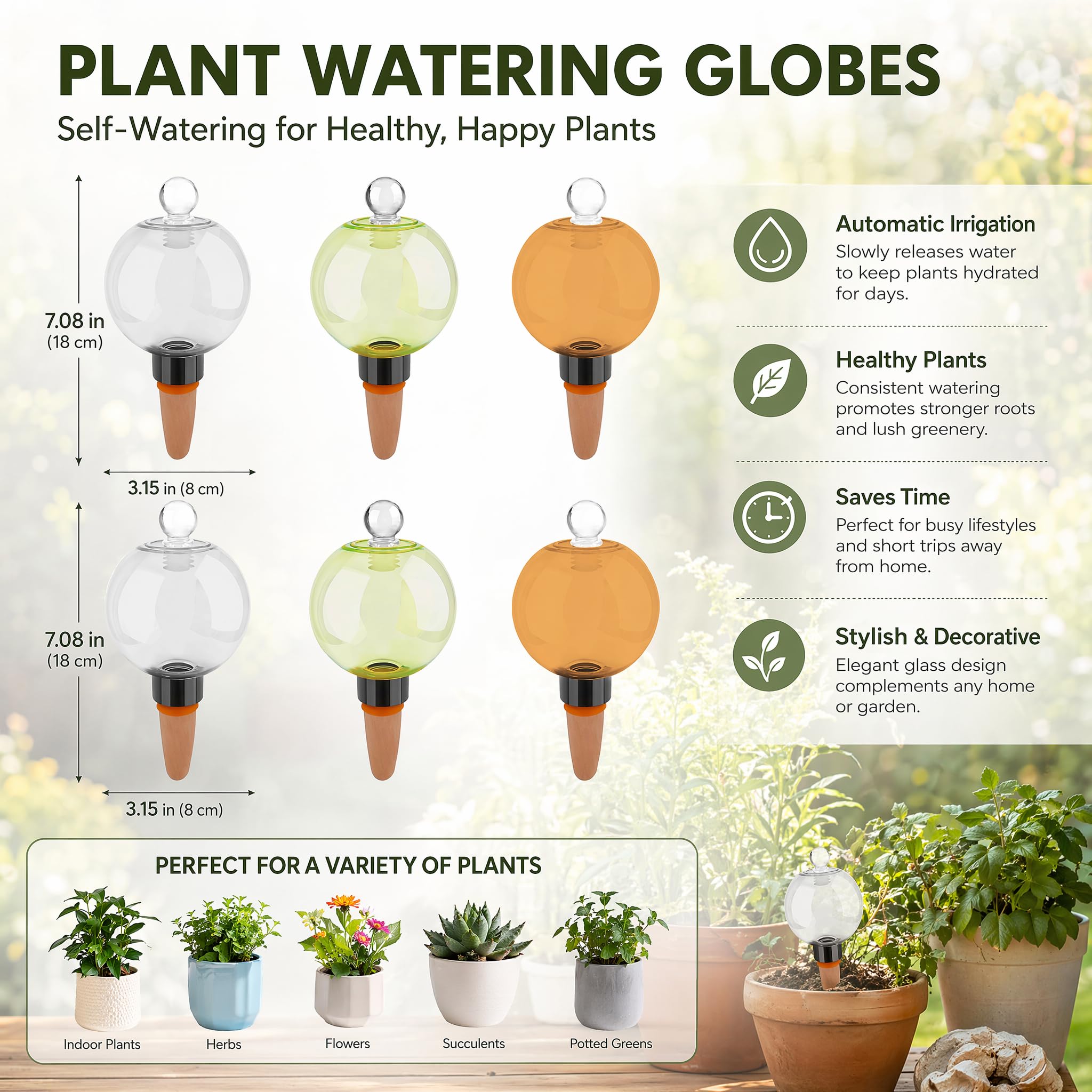 6 Stück Bewässerungskugeln für Pflanzen, 500ml Automatische Pflanzenbewässerung mit Stopfen, Transparente Wasserspender Pflanzen für Zimmerpflanzen, Balkon-, Garten- & Indoor Pflanzen Bewässerung (A)
