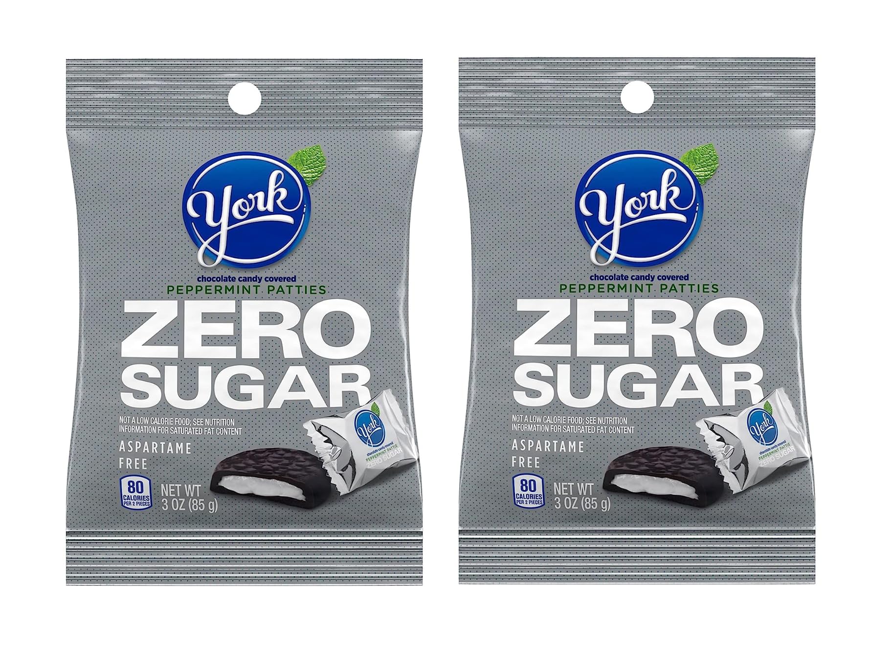 Smiling Sweets York Peppermint Patties Dark Chocolate Zero Sugar, Great for Stocking Stuffers and Around the Holidays, Enjoy Anytime and Anywhere, Perfect for Stocking Stuffers - 3 oz Bags (Pack of 2)