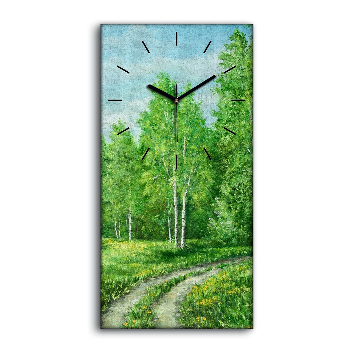 Horloge de salon sans bruit 30x60cm tableau nature forêt pour concentration optimale