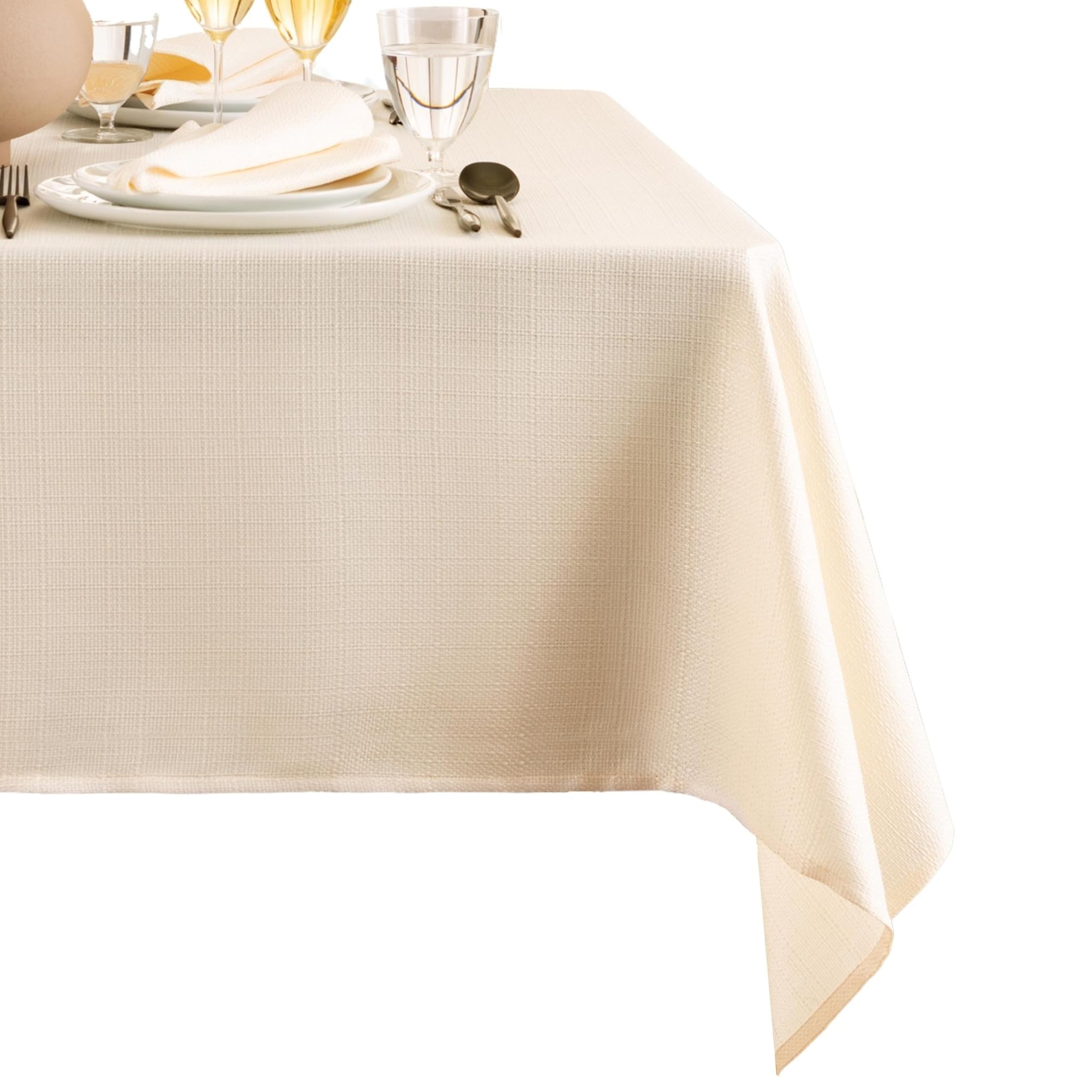 Elrene Ivory Home Fashions Laurel Solid Texture Water And Stain Resistant Tablecloth, 60"X144" Rectangle,