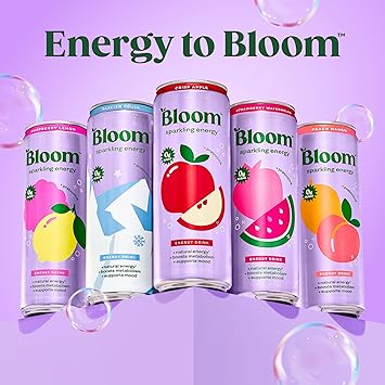 Bloom Nutrition Sparkling Energy Drink - Natural Caffeine, Zero Sugar, 180mg Caffeine - Antioxidant-Rich w/Green Coffee Bean, Green Tea Extract, Prebiotics - Cherry Lime - 12oz 12 pk