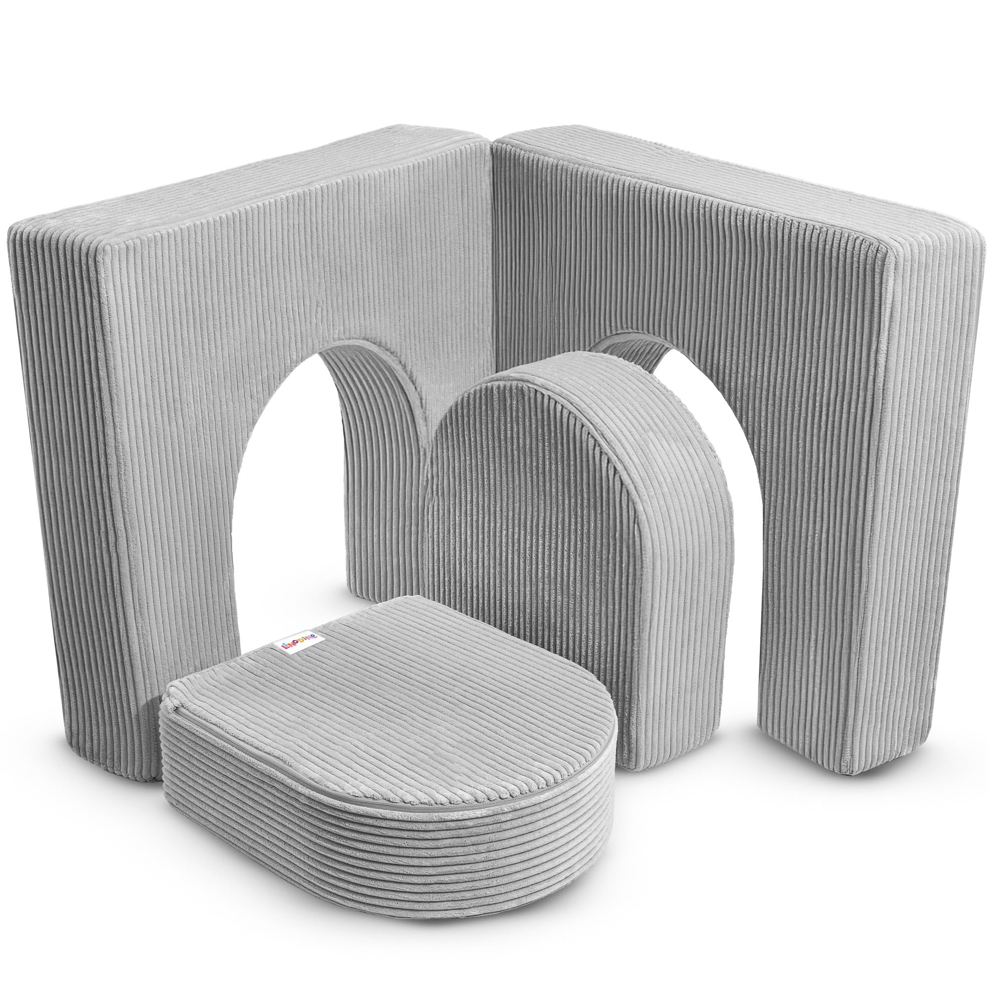 Linodino® Magisches Tor – Spielsofa Add-on mit Bögen aus Schaumstoff | Erweiterungs-Bauteil für kreative Spielwelten & Rollenspiele im Kinderzimmer I Elefanten Grau