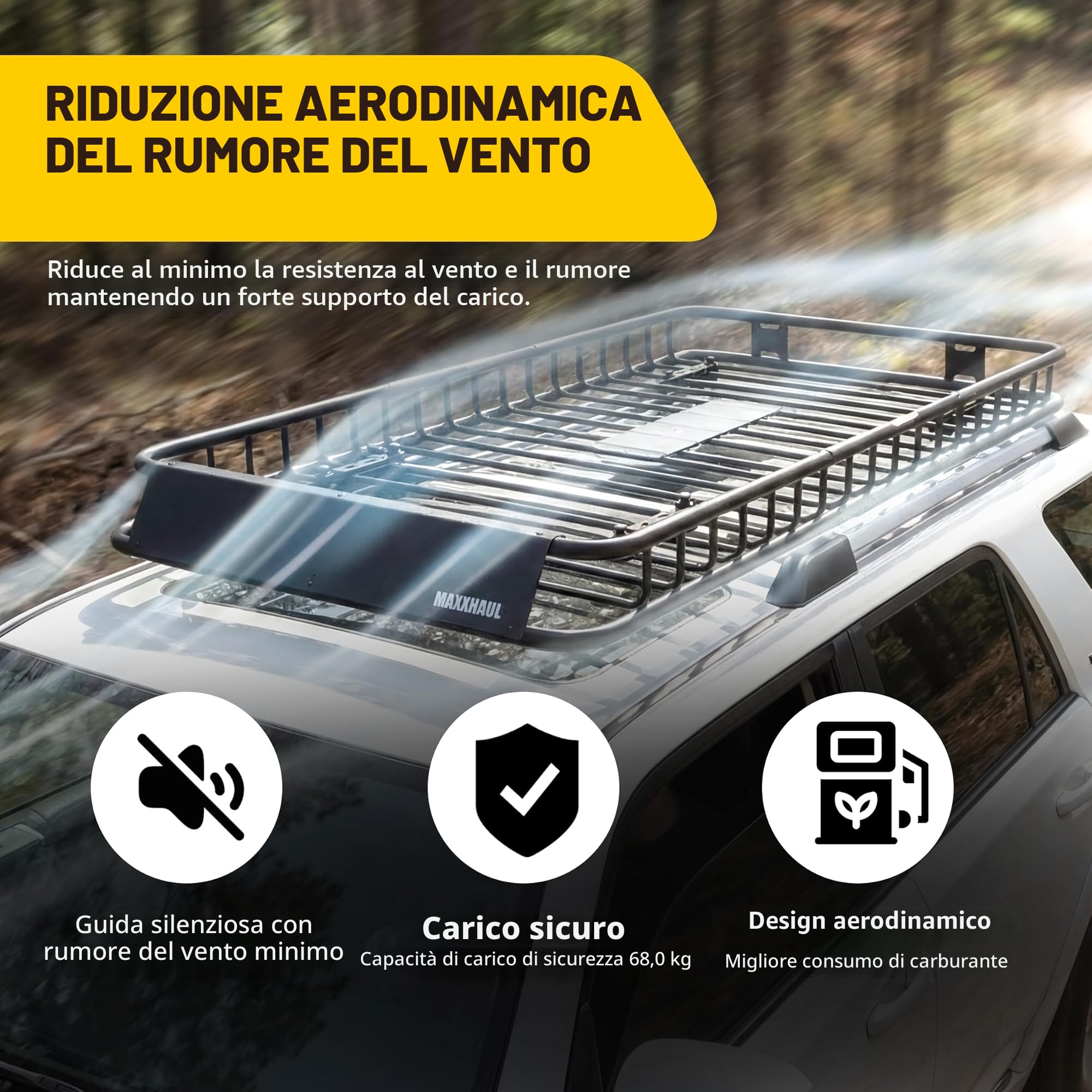 MAXXHAUL 50506 - Robusto portapacchi universale in acciaio per il tetto dell’auto, 162,6 x 99,1 x 15,2 cm, colore: nero
