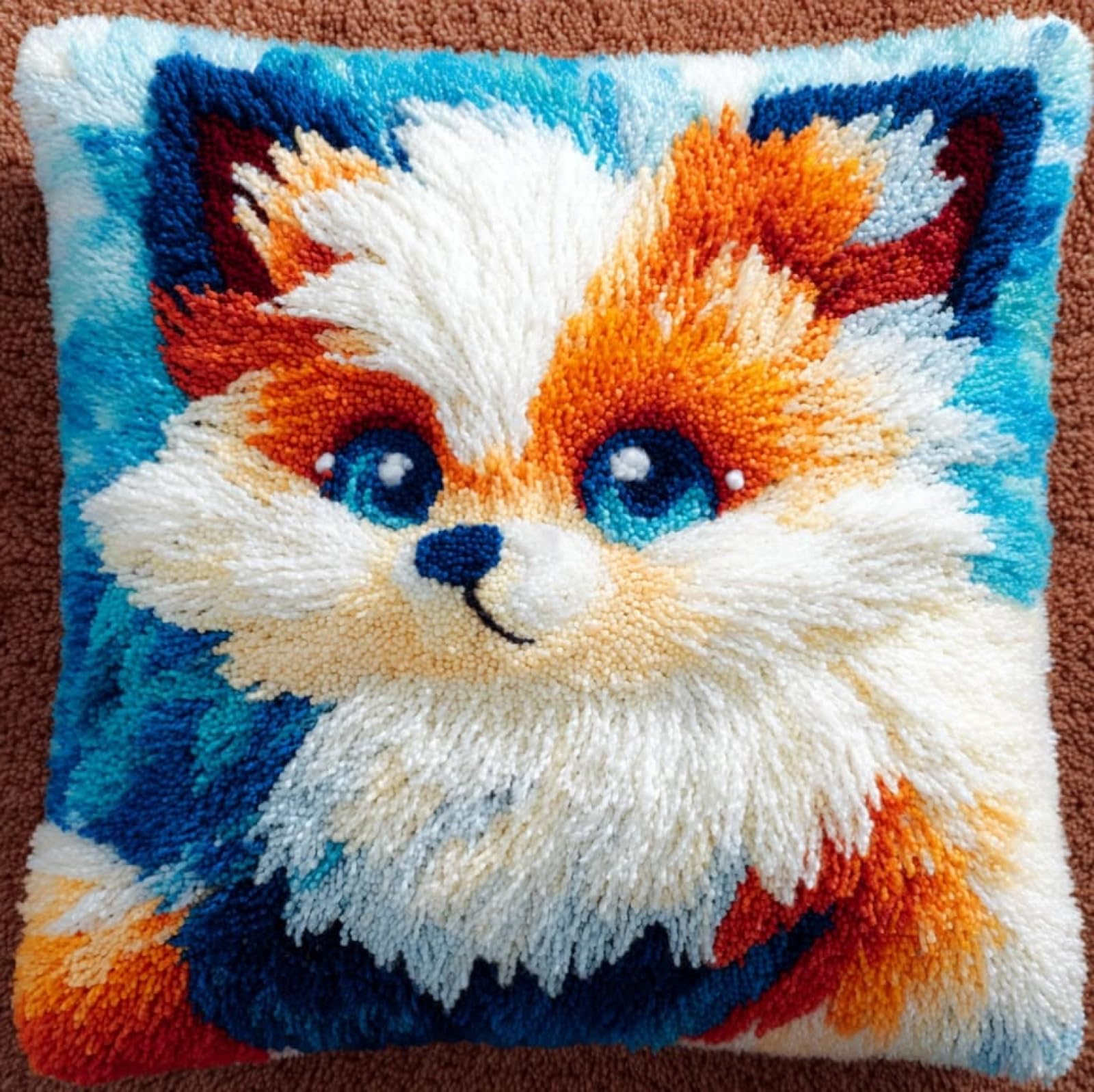 WallustrioaW 3D Pillow Latch Hook Embroidery Kits 17x17in,Animal Fox