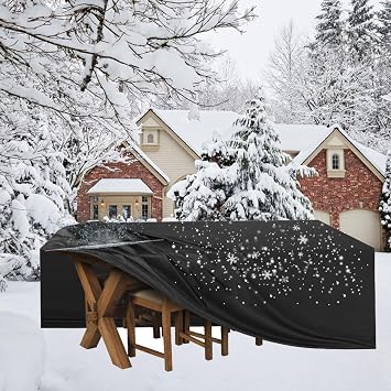 Patio Furniture Covers 150x75in Outdoor Furniture Covers 150x75x31in/380x190x80cm Outdoor Dining Table Cover 420d Oxford Fabric Patio Table and Chair Cover Anti-UV with 4 Windproof Buckles