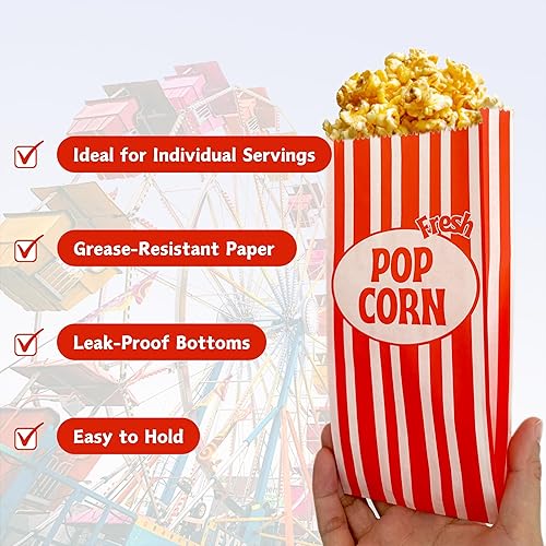 Miniatura 5 de EBEGEE Bolsas de palomitas de maíz, paquete de 100 suministros para la noche de películas, bolsas de palomitas de maíz de 1 onza, porciones