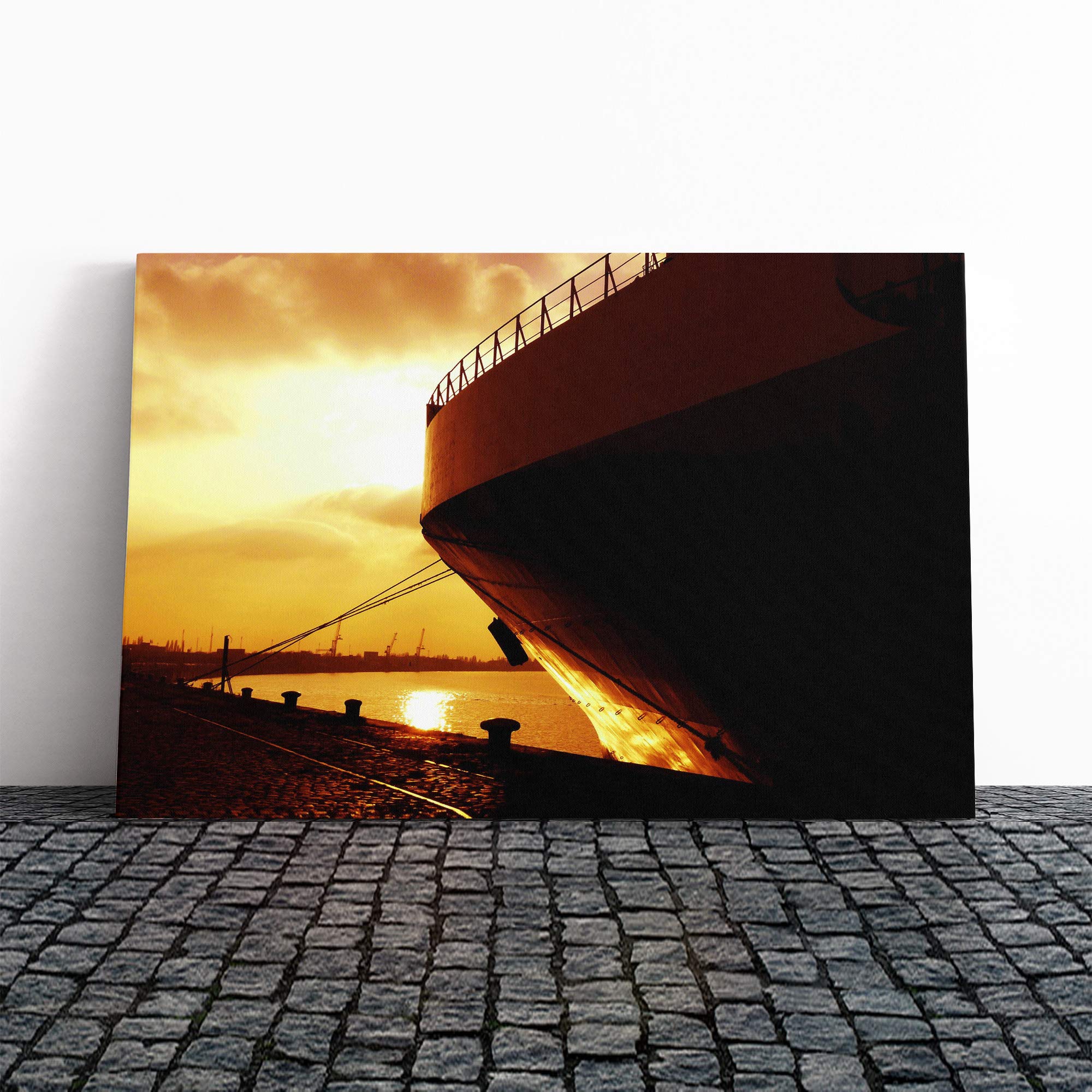 Sunset Behind The Boat Canvas Print | Gallery Wrapped 30mm Frame Wall Art | 30x20 inches | Ready to Hang | Modern Seascape Picture | Living Room Bedroom Lounge Office