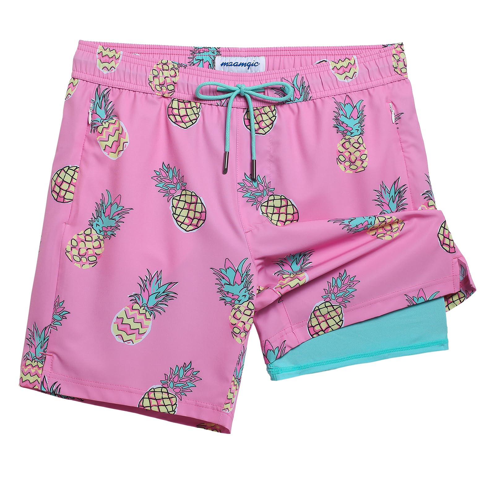maamgic 2 in 1 Mens Swim Trunks 7 Inch Swim Shorts Swim Suits Board Shorts