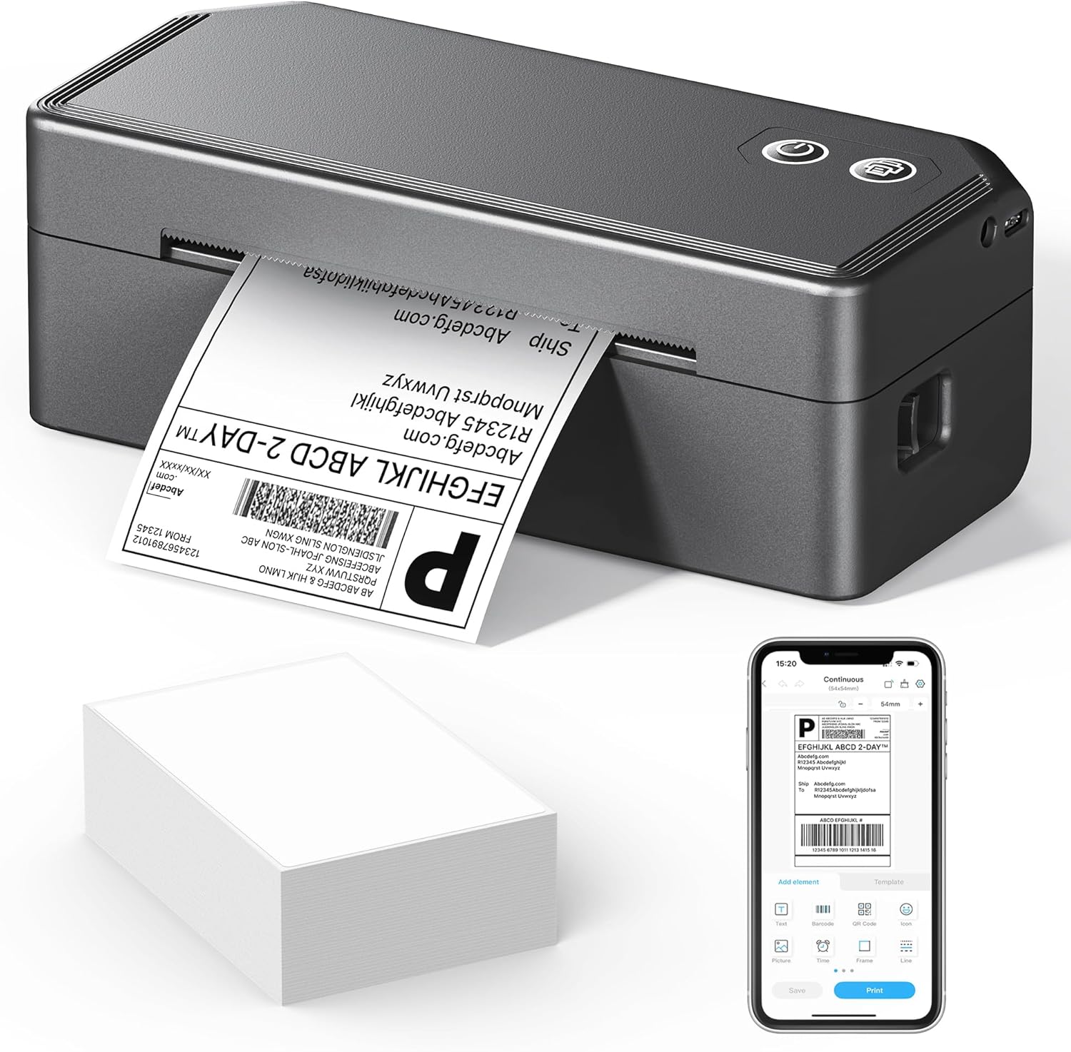 Bluetooth Thermal Shipping Label Printer, Wireless 4x6 Label Printer for Small Business, Support iOS, Android, Windows and Mac, Compatible with Amazon Ebay Shopify Etsy USPS (Dark Grey)