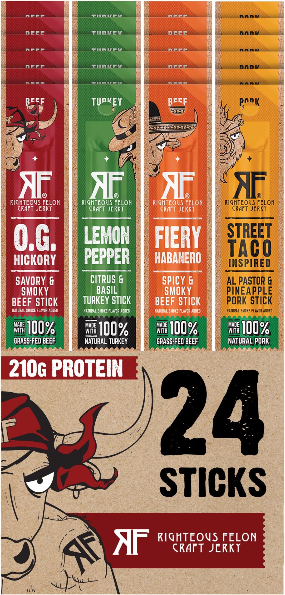 Meat Sticks Variety Pack - Beef, Turkey & Pork, 24 Count